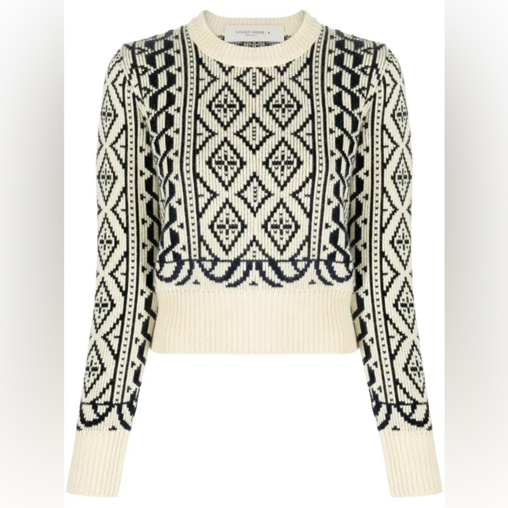 Golden Goose Women's Black and Cream Patterned cropped Sweater in XS